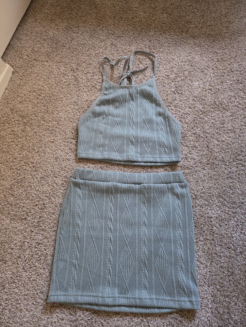 Textured Knit Two-Piece Set in Sage Green